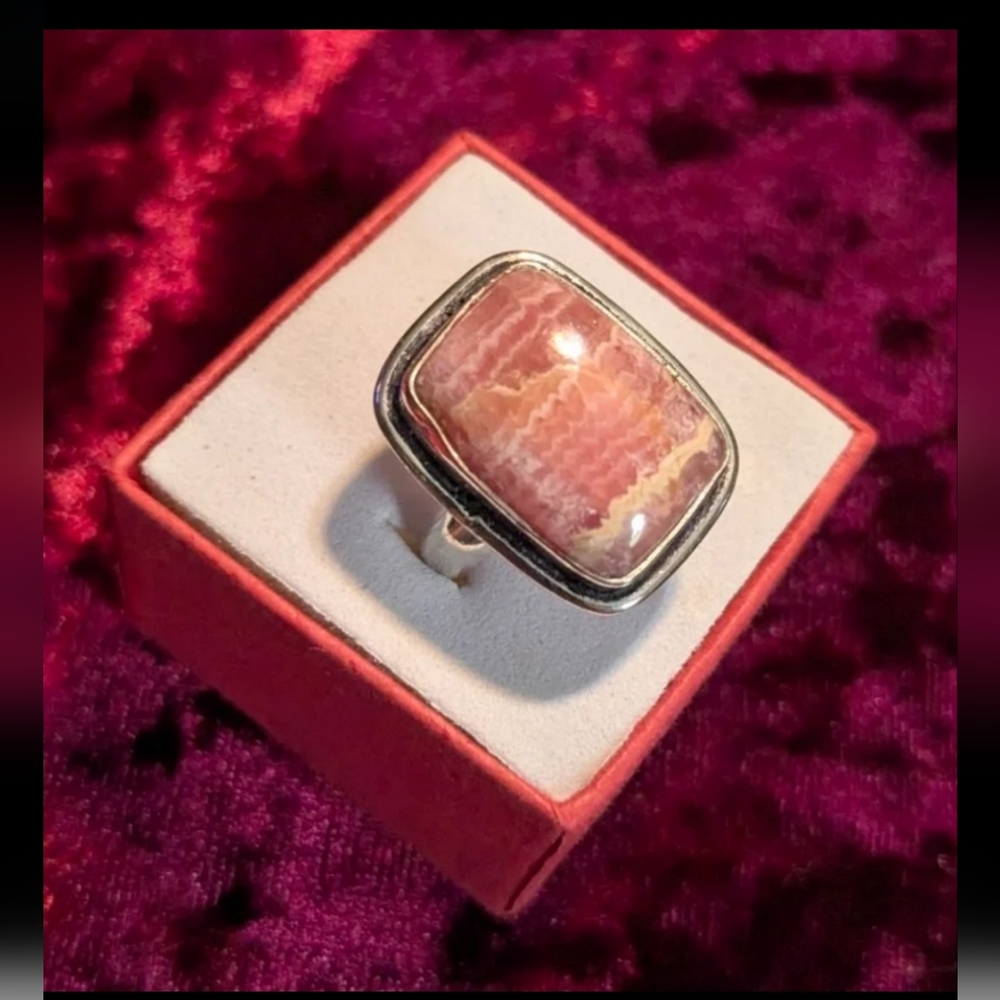Handcrafted Rhodochrosite Rectangle Banded Ring (8) - Picture 8 of 13